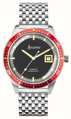 Accurist Męski automatyczny zegarek do nurkowania z limitowanej edycji (42 mm) z czarną tarczą i bransoletą ze stali nierdzewnej 72008