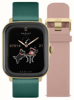 Radley Inteligentny zegarek telefoniczny Series 20 (37 mm) Zestaw wymiennych różowych silikonowych i zielonych skórzanych pasków RYS20-2124-SET