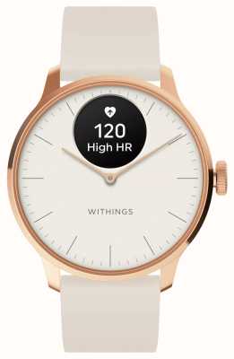 Withings Scanwatch Light - hybrydowy smartwatch (37 mm) z białą tarczą + różowym złotem / białym paskiem sportowym premium HWA11-MODEL 1-ALL-INT