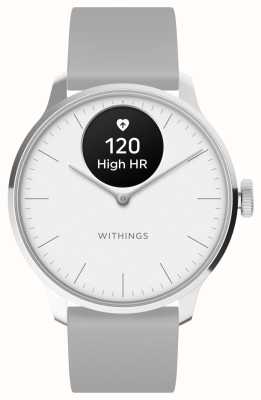 Withings Scanwatch Light – hybrydowy smartwatch (37 mm) z białą tarczą i szarym paskiem sportowym premium HWA11-MODEL 3-ALL-INT