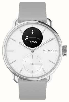 Withings Scanwatch 2 - hybrydowy smartwatch z białą hybrydową tarczą EKG (38 mm) / szarym silikonem HWA10-MODEL 2-ALL-INT