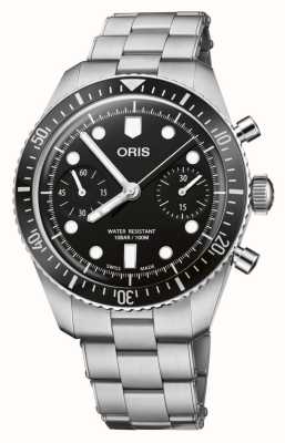 ORIS Automatyczny chronograf Divers Sixty Five (40 mm) z czarną tarczą i bransoletą ze stali nierdzewnej 01 771 7791 4054-07 8 20 18