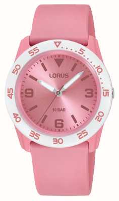 Lorus Dziecięcy kwarcowy zegarek o średnicy 100 m (36,5 mm) z różową tarczą przeciwsłoneczną i różowym paskiem z PU RRX89HX9