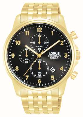 Lorus Sportowy chronograf kwarcowy 100m (43mm) czarna tarcza przeciwsłoneczna / złota pvd stal nierdzewna RM340JX9
