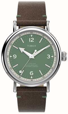 Timex Męska zielona tarcza waterbury (40 mm) i brązowy skórzany pasek TW2V71200
