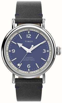 Timex Męska niebieska tarcza waterbury (40 mm) i czarny skórzany pasek TW2V71300