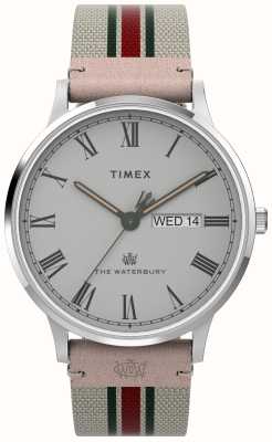 Timex Męska szara tarcza waterbury (40 mm) i biały pasek z tkaniny TW2V73700