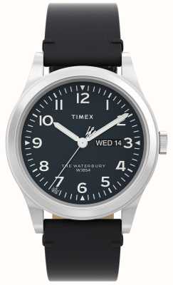Timex Męska czarna tarcza waterbury (39 mm) i czarny skórzany pasek TW2W14700