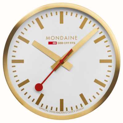 Mondaine Zegar ścienny Sbb (25 cm) z białą tarczą i aluminiową obudową w kolorze złotym A990.CLOCK.18SBG