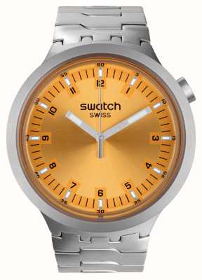 Swatch Duża, odważna, ironiczna, bursztynowa tarcza (47 mm) z bursztynową tarczą / stalą nierdzewną SB07S103G