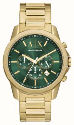 Armani Exchange Męska (44 mm) zielona tarcza chronografu i złota bransoleta ze stali nierdzewnej AX1746