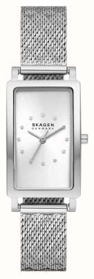 Skagen Damska srebrna prostokątna tarcza hagen (22 mm) / stalowa bransoleta z siatki SKW3115