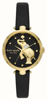 Kate Spade Holland (34 mm) czarna tarcza w kształcie słonia / czarny skórzany pasek KSW1813