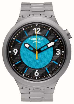 Swatch Czarno-niebieska tarcza Frostbloom (47 mm) i bransoleta ze stali nierdzewnej SB07S116G