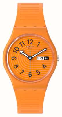 Swatch Modne linie z pomarańczową tarczą sienna (34 mm) i pomarańczowym silikonowym paskiem SO28O703