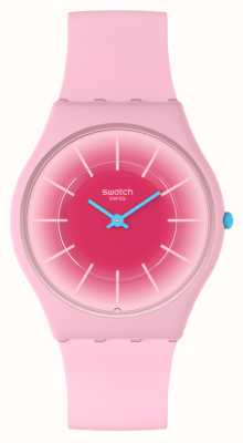 Swatch Promiennie różowa (34 mm) różowa tarcza i różowy silikonowy pasek SS08P110