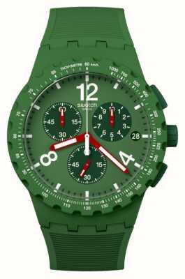 Swatch Przede wszystkim zielona (42 mm) zielona tarcza chronografu / zielony silikonowy pasek SUSG407