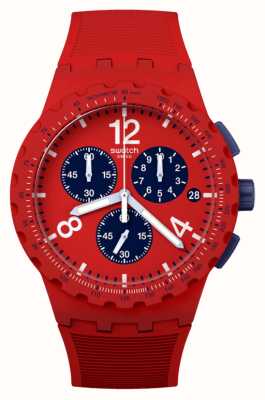 Swatch Przede wszystkim czerwona (42 mm), czerwono-niebieska tarcza chronografu / czerwony silikonowy pasek SUSR407