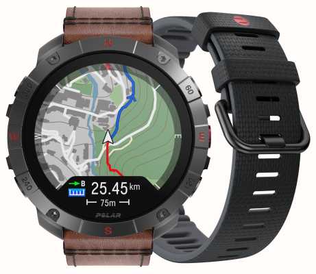 Polar Inteligentny zegarek sportowy Grit x2 pro titan premium z GPS (m-l) brązowy skórzany pasek + czarny silikonowy pasek 900110288