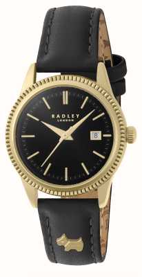 Radley Damski zegarek Lewis Lane (38,7 mm) z czarną tarczą i czarnym skórzanym paskiem RY21732