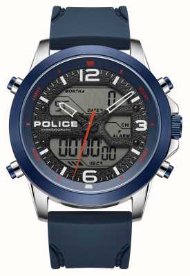 Police Hybrydowy chronograf Rig (47 mm) z niebieską tarczą i niebieskim silikonowym paskiem PEWJP2194740
