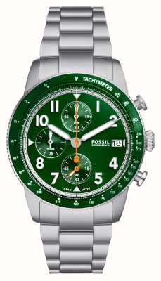 ossil Męski sport tourer (42 mm) z zieloną tarczą chronografu i bransoletą ze stali nierdzewnej FS6048