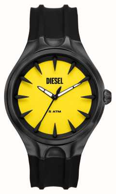 Diesel Męska pionowa (44 mm) żółta tarcza i czarny silikonowy pasek DZ2201