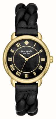 Kate Spade Damski zegarek Lily Avenue (34 mm) z czarną tarczą z masy perłowej / czarnym plecionym skórzanym paskiem KSW1820