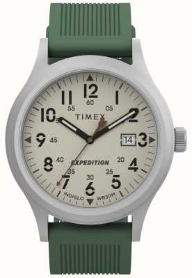 Timex Ekspedycyjny zwiadowca (40 mm) z naturalną tarczą i zielonym gumowym paskiem TW4B30100
