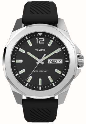 Timex Czarna tarcza Essex Ave Day-Date (46 mm) i czarny gumowy pasek TW2W42900