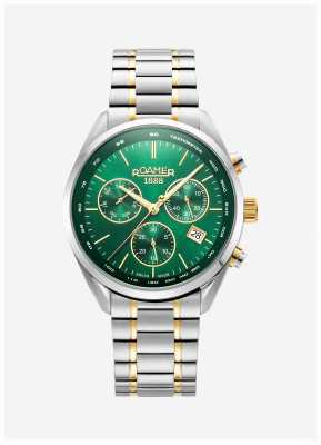 Roamer Męski profesjonalny chronograf (42 mm) w kolorze zielonym z tarczą i dwukolorową bransoletą ze stali nierdzewnej 993819 47 75 20