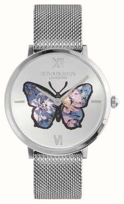 Olivia Burton Charakterystyczny motyl (35 mm) srebrna tarcza motylkowa / bransoleta z siatki ze stali nierdzewnej 24000146