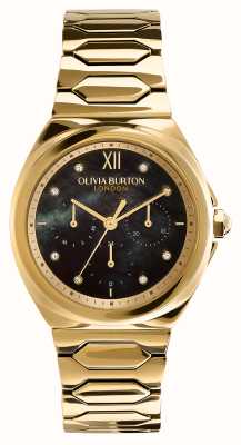 Olivia Burton Damska błyszcząca (36 mm) czarna tarcza z masy perłowej / bransoleta ze stali nierdzewnej w kolorze złotym 24000150