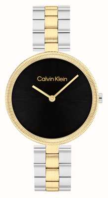 Calvin Klein Damska błyszcząca (32 mm) czarna tarcza / dwukolorowa bransoleta ze stali nierdzewnej 25100012