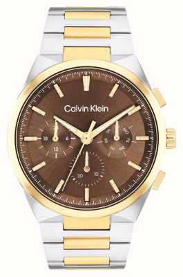 Calvin Klein Męska wyróżniająca się (44 mm) brązowa tarcza / dwukolorowa bransoleta ze stali nierdzewnej 25200442