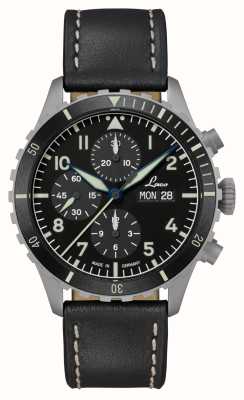 Laco Kiel sportowa (43 mm) czarna tarcza chronografu i czarny skórzany pasek 862180