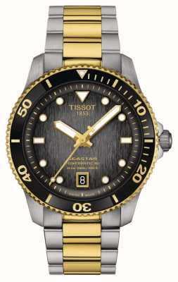 Tissot Męski zegarek seastar 1000 powermatic 80 (40 mm) czarna tarcza / dwukolorowa bransoleta ze stali nierdzewnej T1208072205100