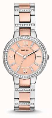 Fossil Wirginia kobiet | różowa tarcza | zestaw kryształów | bransoletka ze stali nierdzewnej ES3405