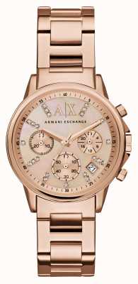 Armani Exchange damskie | kryształowa tarcza | bransoletka w kolorze różowego złota AX4326