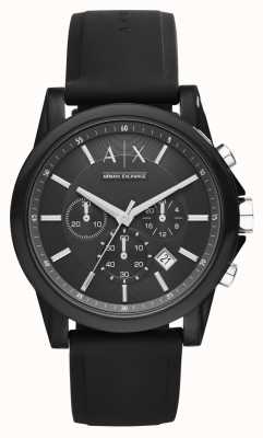 Armani Exchange Czarna tarcza chronografu dla mężczyzn | czarny silikonowy pasek AX1326