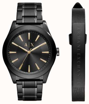 Armani Exchange Zestaw upominkowy męski zegarek i bransoletka | czarna tarcza | czarna stal nierdzewna AX7102