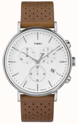 Timex Brązowy skórzany pasek z chronografem Fairfield/biała tarcza TW2R26700