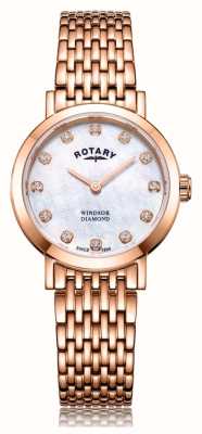 Rotary Damski zegarek z bransoletą w kolorze różowego złota z diamentem windsor LB05304/41/D
