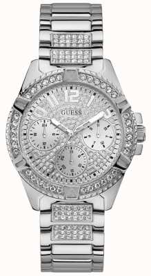 Guess Srebrny damski zegarek ze srebrną tarczą i kryształkami W1156L1