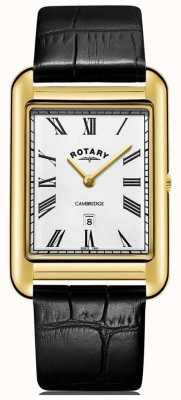Rotary Męski zegarek cambridge złoty kwadratowy zegarek z czarnym skórzanym paskiem GS05283/01