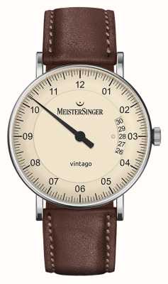MeisterSinger | męskie w stylu vintage | automatyczne | brązowa skóra | kremowa tarcza | | VT903