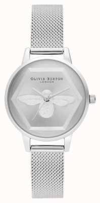 Olivia Burton | 3d zegarek charytatywny pszczół | srebrna bransoletka z siatki l OB16AM168