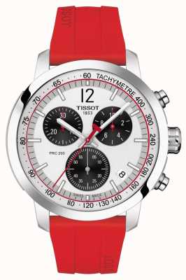 Tissot Prc 200 | chronograf | srebrna tarcza | czerwony gumowy pasek T1144171703702