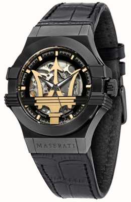 Maserati Potęga | czarna skórzana bransoletka | czarno/złota tarcza R8821108036