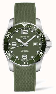 LONGINES Automatyczny zegarek z zielonym gumowym paskiem Hydroconquest L37813069